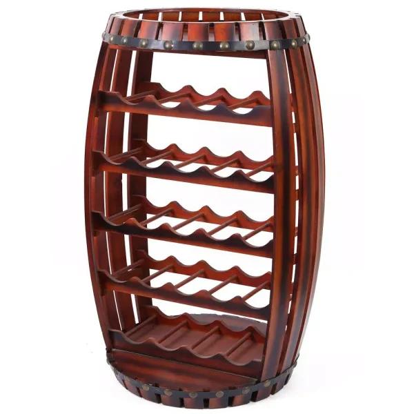 Vintiquewise Rustic Barrel Shaped Wooden Wine Rack - Holds 23 Bottles