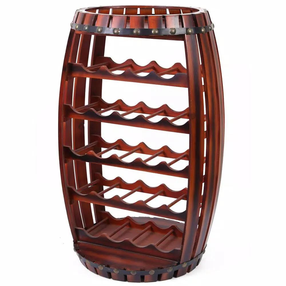 Vintiquewise Rustic Barrel Shaped Wooden Wine Rack - Holds 23 Bottles