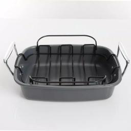 Kenmore Travers 2-Piece Non-Stick Steel Roasting Pan Set with Rack, 16.35 Qt, Gray thumbnail 3