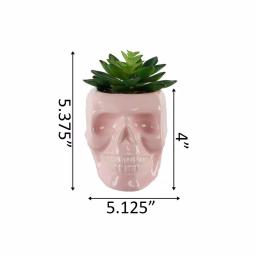 Flora Bunda Pink Ceramic Sugar Skull Succulent Planter with Artificial Plant, 4.5 x 3.5 in. thumbnail 2