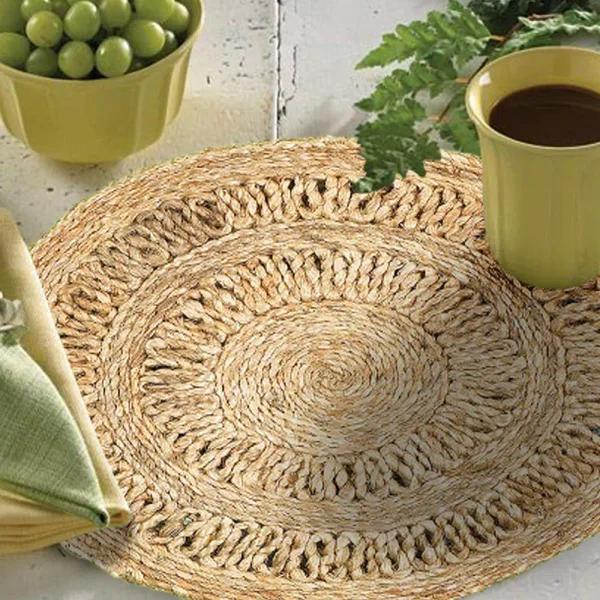 LR Resources 15 in. Natural Jute Braided Round Placemats, Set of 2