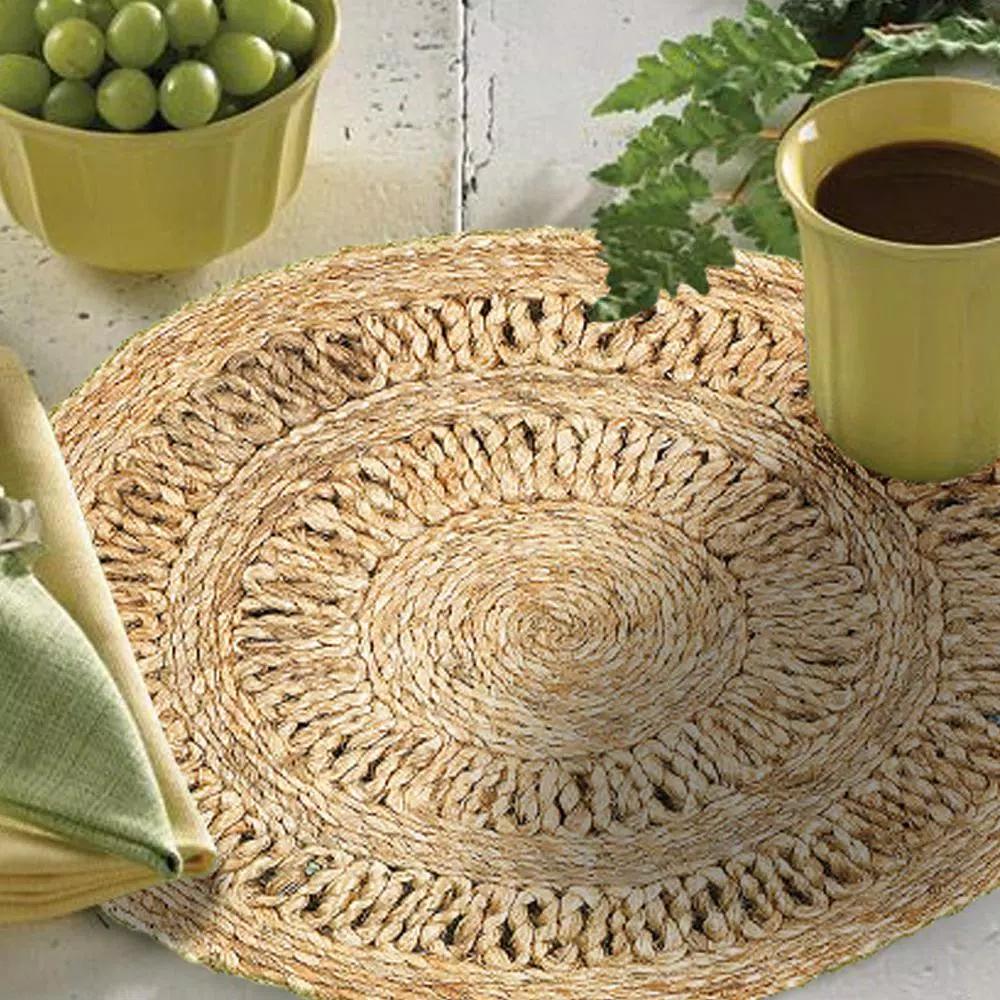 LR Resources 15 in. Natural Jute Braided Round Placemats, Set of 2