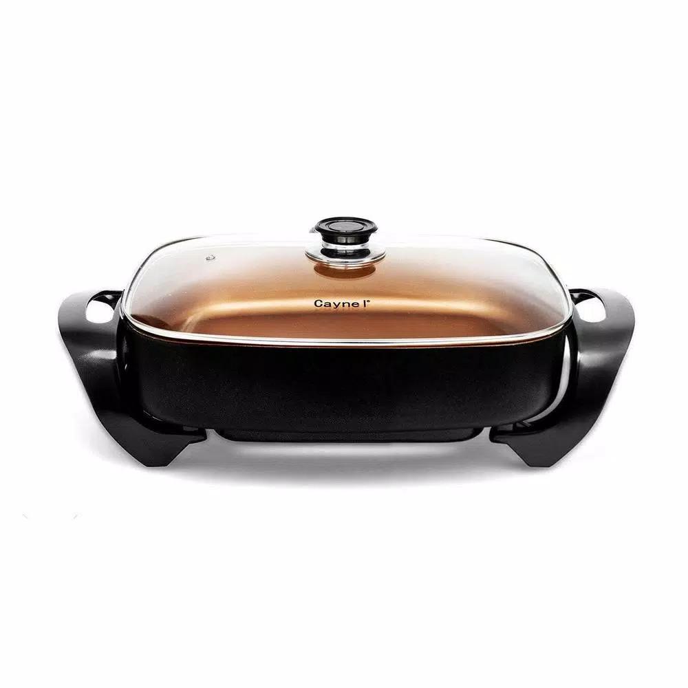 Boyel Living 8 Qt Copper Professional Non-Stick Electric Skillet, 16 in. x 12 in. Square Jumbo Frying Pan