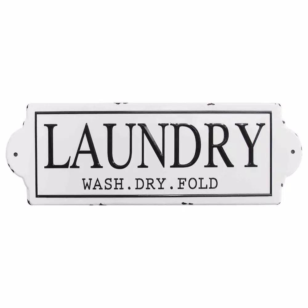 HomeRoots Wash Dry Fold Metal Laundry Room Wall Décor - Farmhouse Style Sign