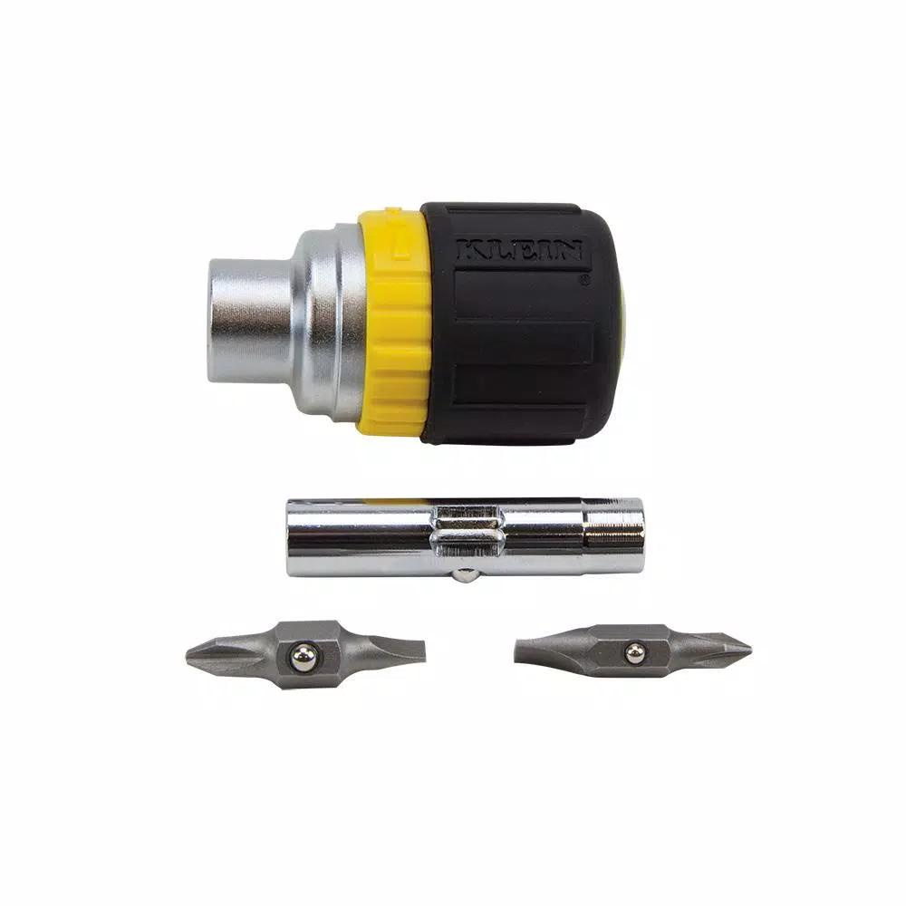 Klein Tools 6-in-1 Ratcheting Stubby Screwdriver and Nut Driver Set with Cushion Grip Handle