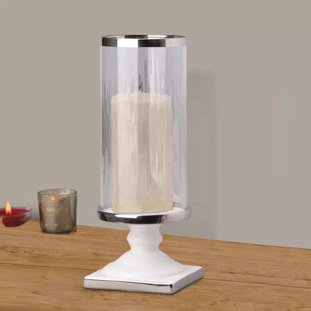 Benjara Admirably Modern Glass Pedestal Candle Holder with Silver Finish