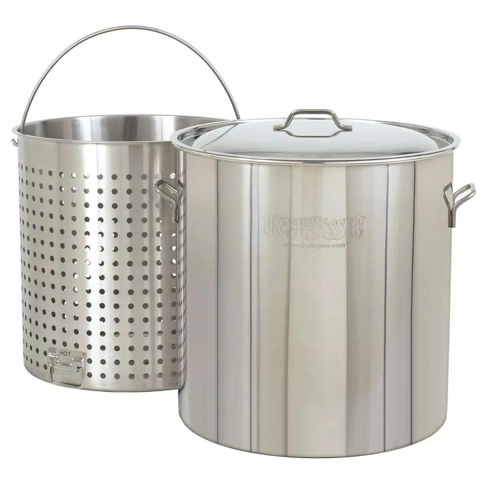 Bayou Classic 162-qt Stainless Steel Stock Pot with Lid and Perforated Basket