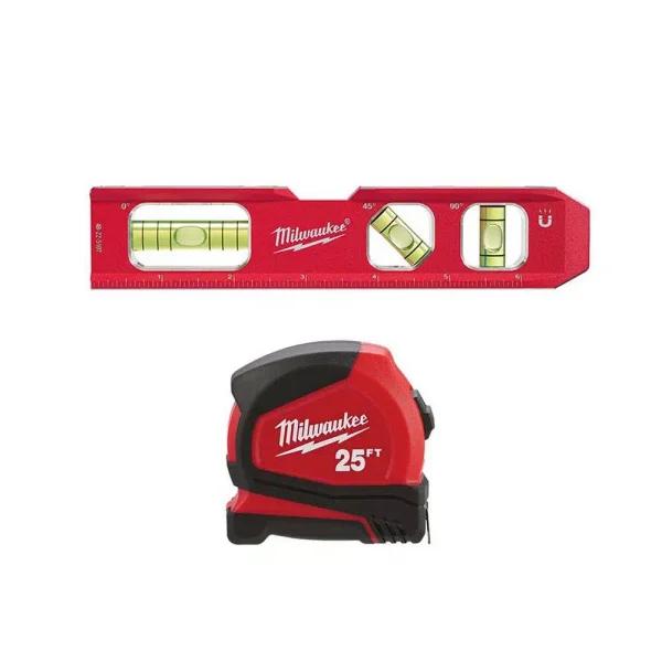 Milwaukee 7 in. Billet Torpedo Level and 25 ft. Compact Tape Measure Set