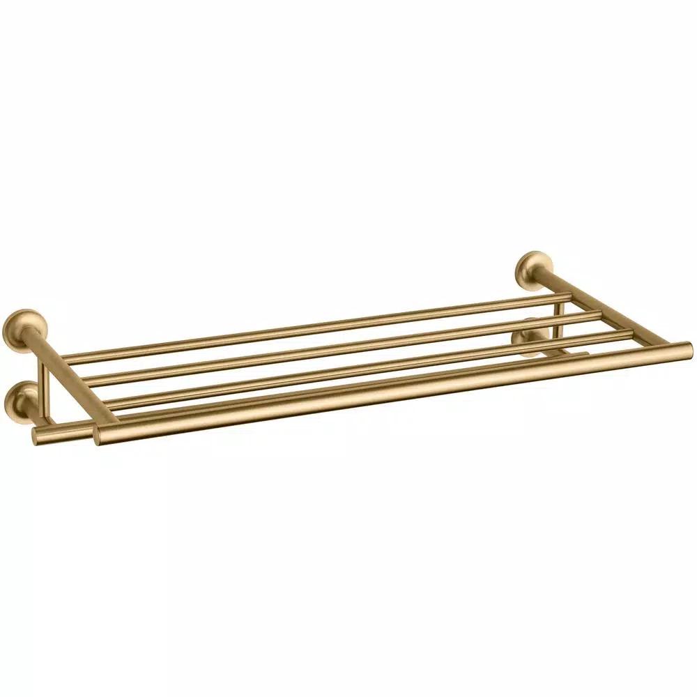 KOHLER Purist 4-Bar Towel Rack with 2-Tier Shelf, Vibrant Moderne Brushed Gold