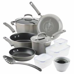 Rachael Ray Classic Brights 19-Piece Sea Salt Gray Nonstick Cookware Set with LocknLock Containers thumbnail 1