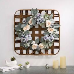 Glitzhome 22 in. Hydrangea Rose Wreath with 24 in. Bamboo Tobacco Basket Set thumbnail 7