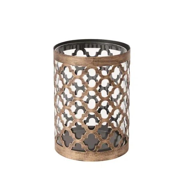 Hampton Bay 7.6 in. Gold Metal and Glass Outdoor Patio Candle Lantern