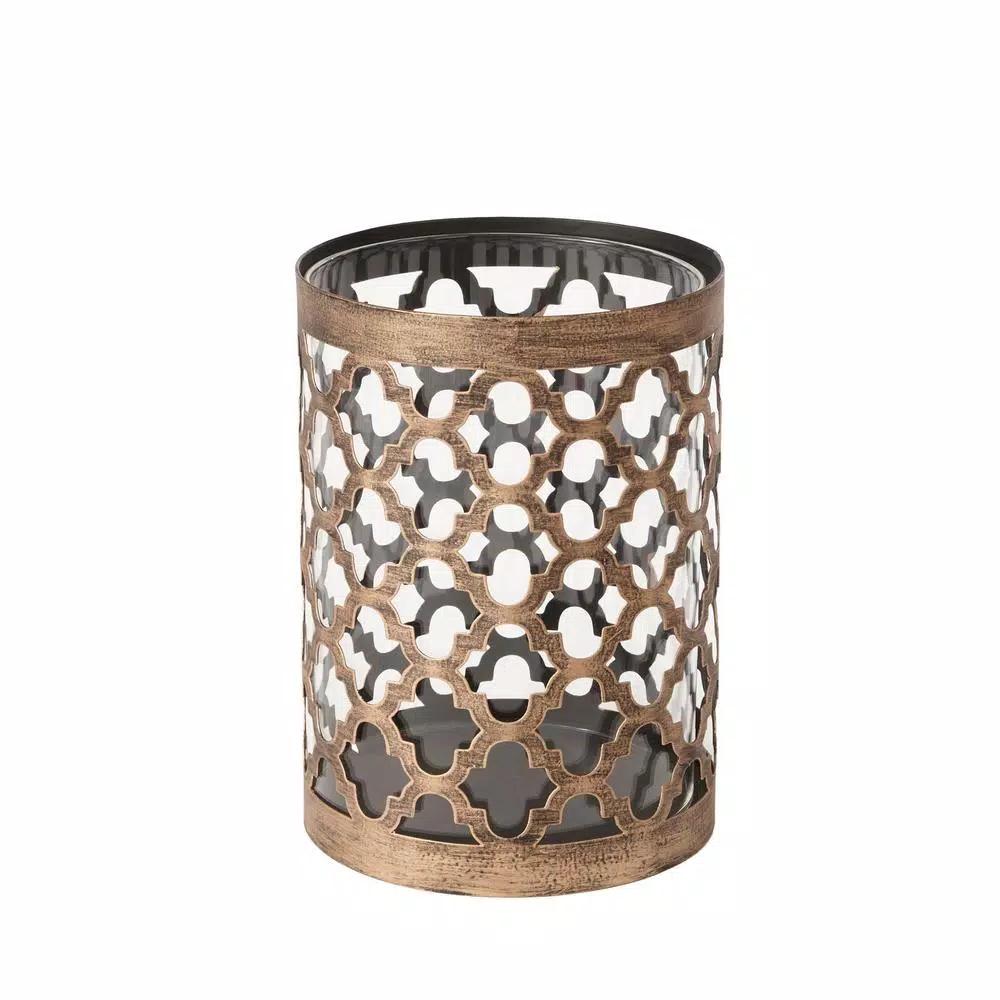 Hampton Bay 7.6 in. Gold Metal and Glass Outdoor Patio Candle Lantern