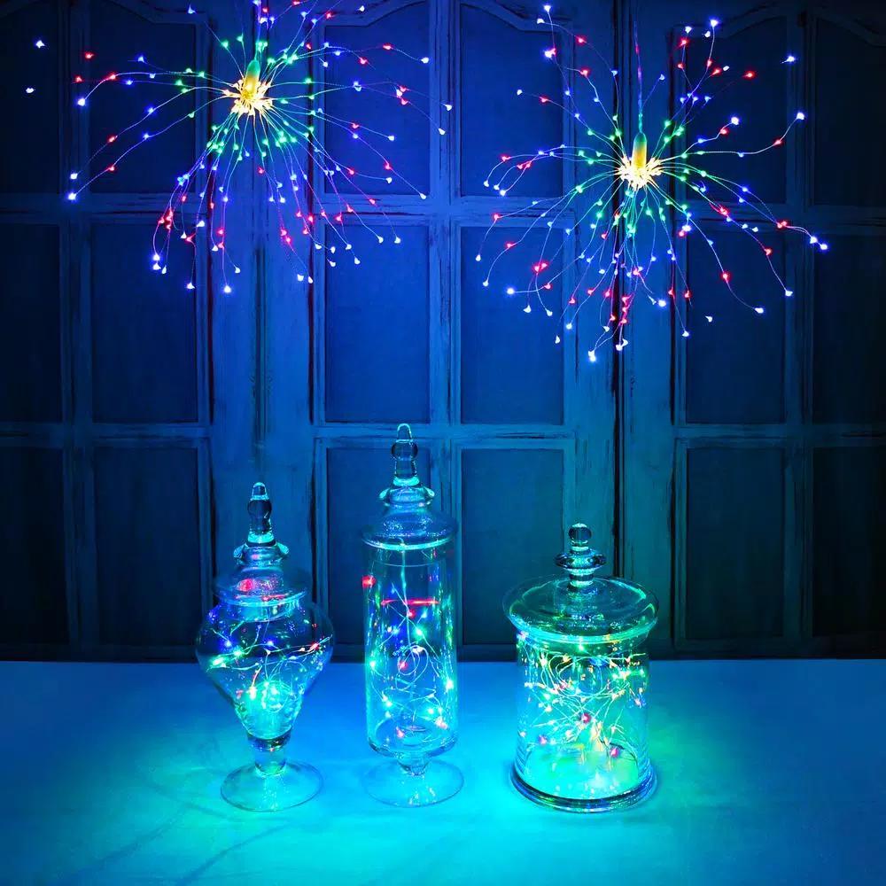 LUMABASE 200-LED Multi-Color Starburst Fairy Lights with Remote Control, Battery Operated, Set of 2