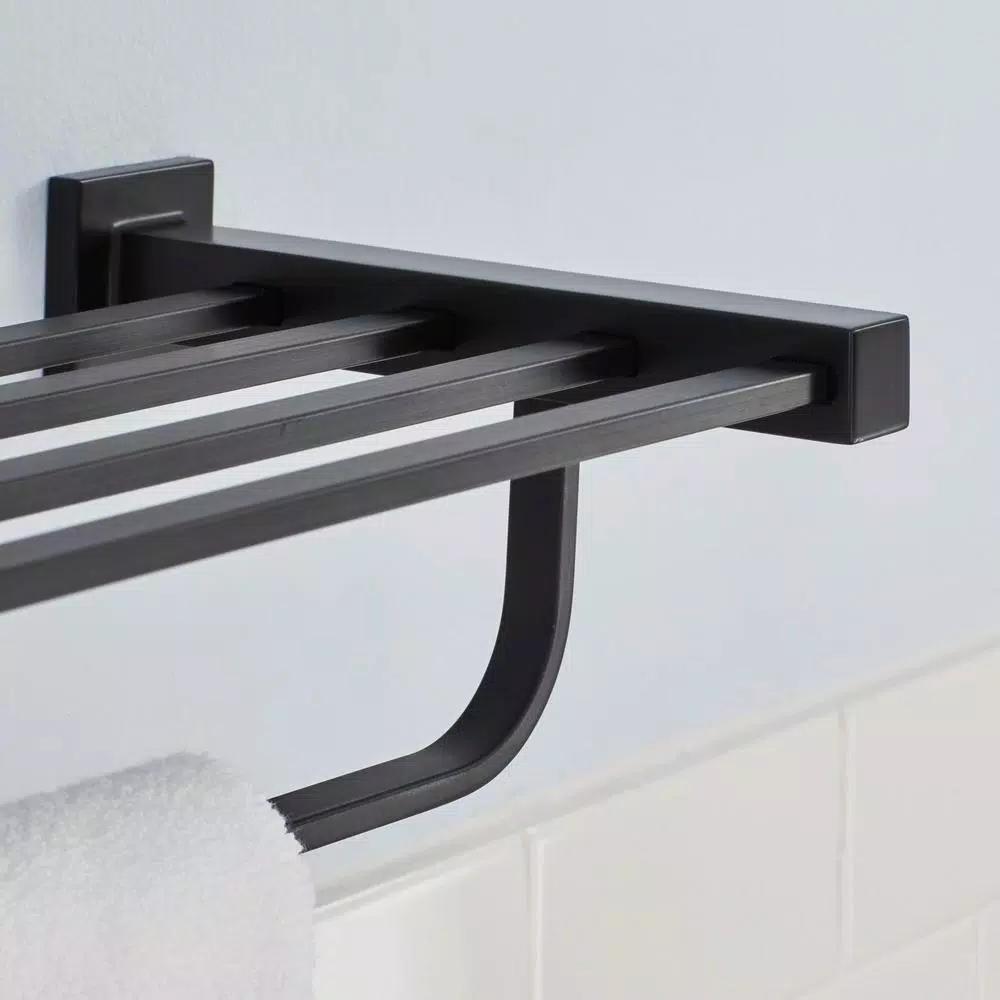 Glacier Bay Farrington 21 in. Wall Mount Towel Rack with Shelf and Bar, Matte Black