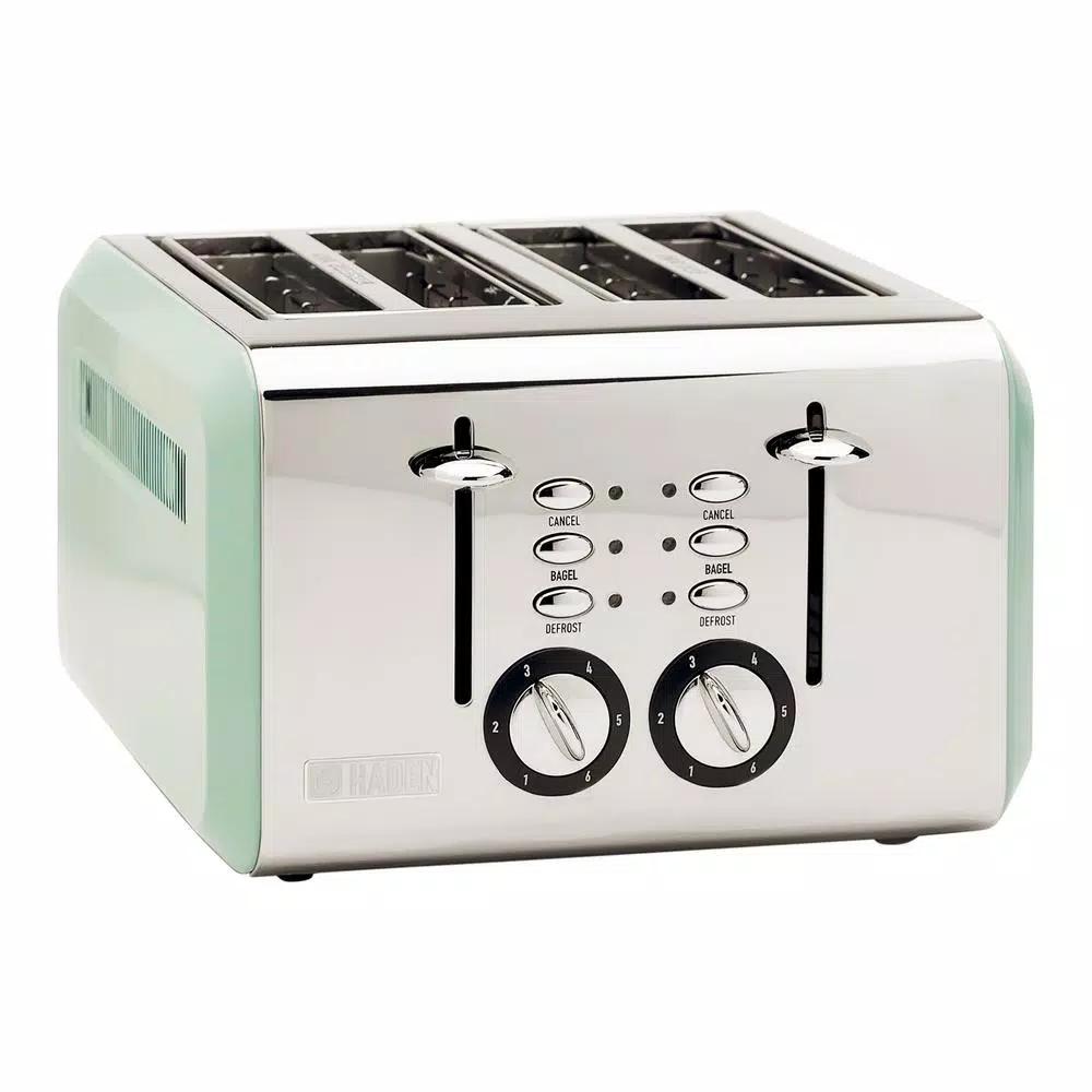 Haden Cotswold 4-Slice Wide Slot Retro Toaster, 1500W, Sage Green