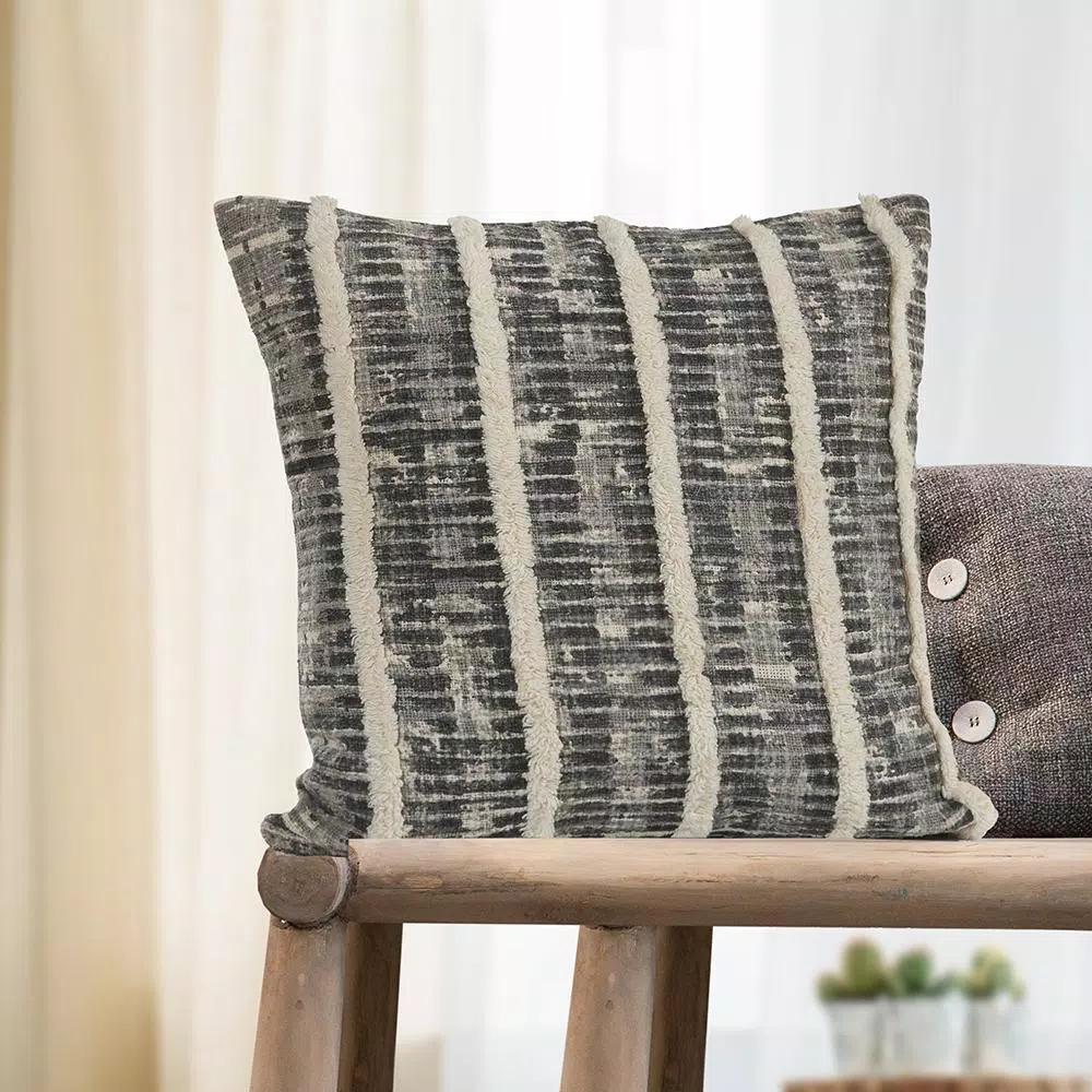 LR Resources Black and Gray Striped Hypoallergenic Throw Pillow, 18 x 18 in.