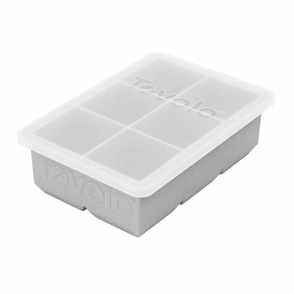 Tovolo King Cube Ice Mold Tray with Lid, 2 in. Large Silicone Cubes for Whiskey and Cocktails, Oyster Gray