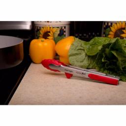 Chefright 12 in. Brushed Stainless Steel Magnetic Locking Tongs with Soft Rubber Grips (Set of 2) thumbnail 3