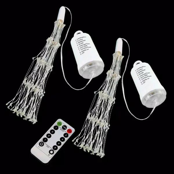 LUMABASE 200-LED Warm White Starburst Fairy Lights with Remote Control, Battery Operated, Set of 2