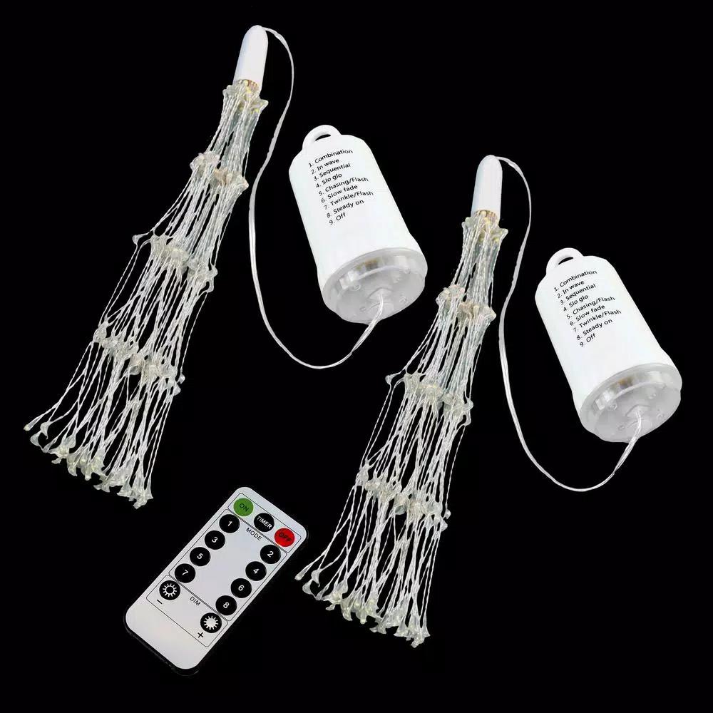 LUMABASE 200-LED Warm White Starburst Fairy Lights with Remote Control, Battery Operated, Set of 2