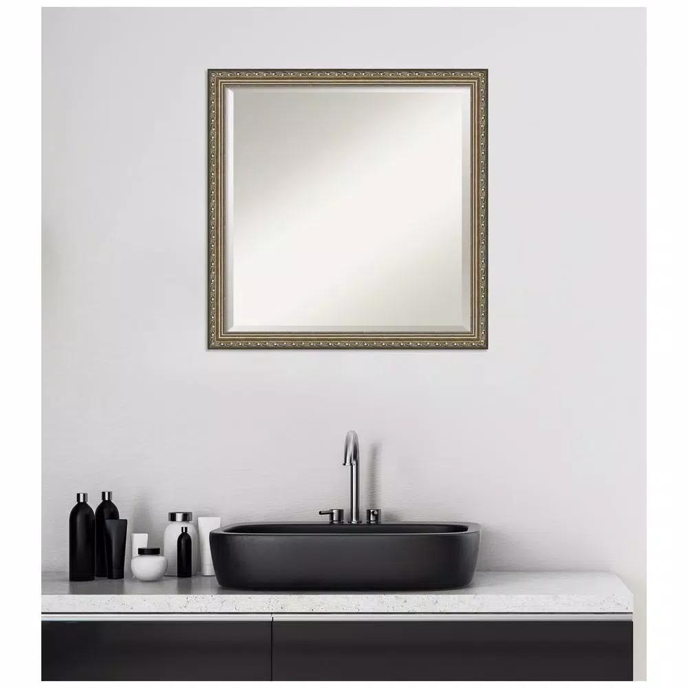 Amanti Art Parisian 22 in. Square Beveled Edge Wood Framed Bathroom Vanity Mirror, Silver Pewter