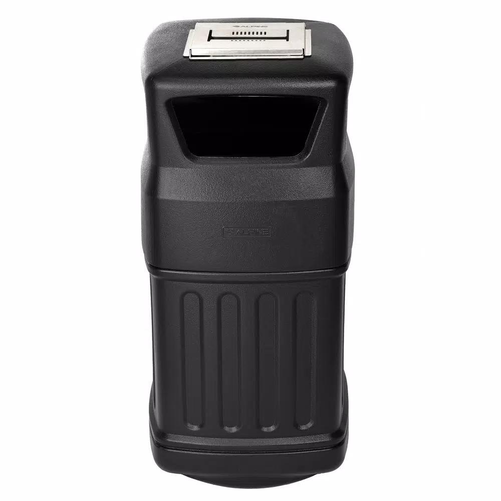 Alpine Industries 16 Gal. Black Commercial Trash Can with Dome Ashtray Lid