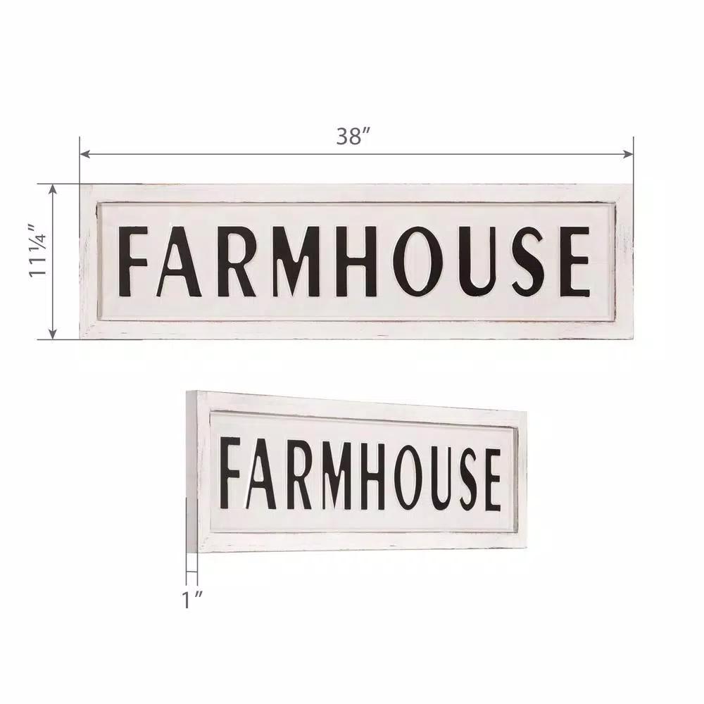 Pinnacle Rustic White Farmhouse Tin Enamel Decorative Wall Sign, 38 in. x 11.25 in.