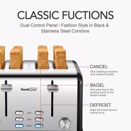 Boyel Living 1650W 4-Slice Wide Slot Toaster with Dual Independent Control Panels, Stainless Steel thumbnail 5