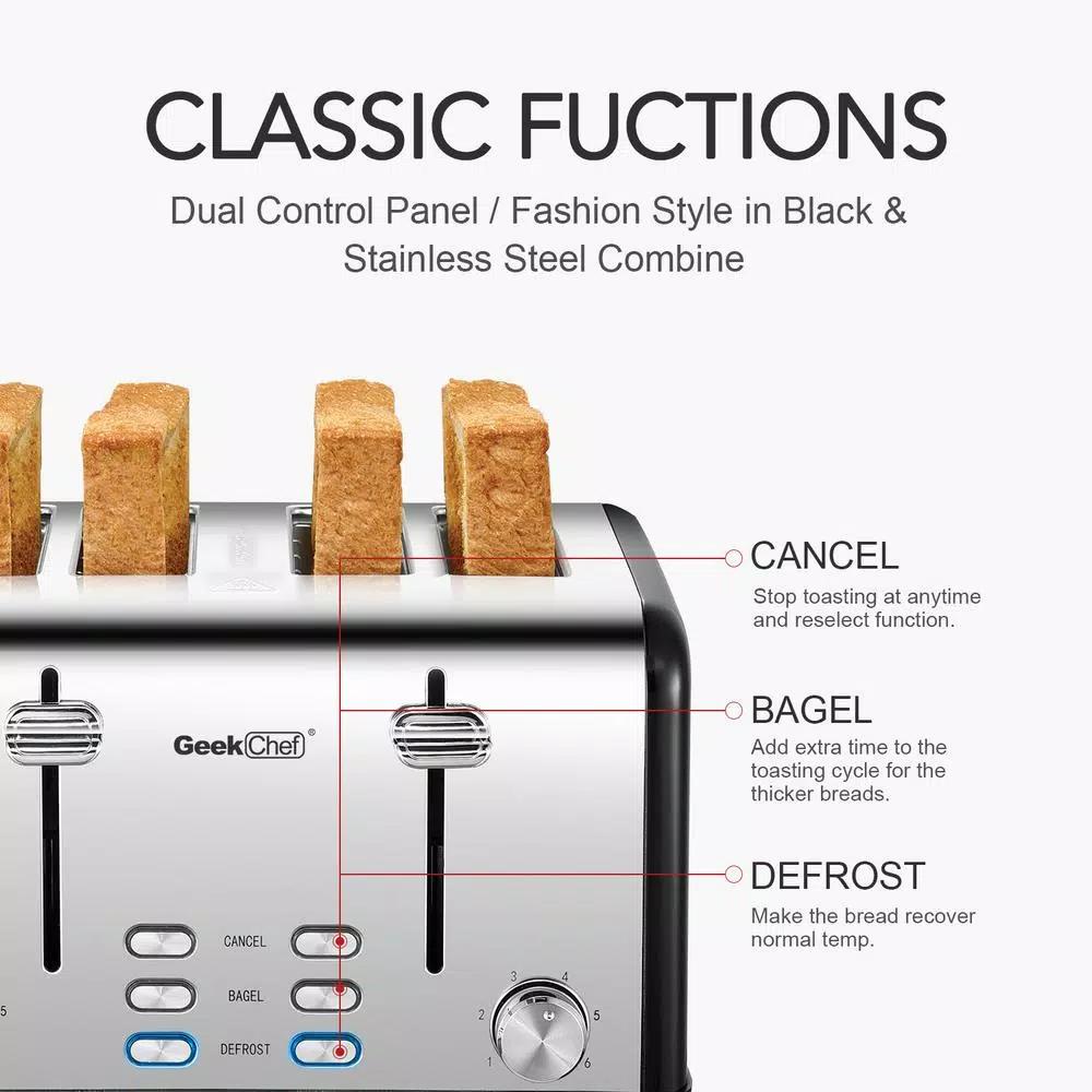 Boyel Living 1650W 4-Slice Wide Slot Toaster with Dual Independent Control Panels, Stainless Steel