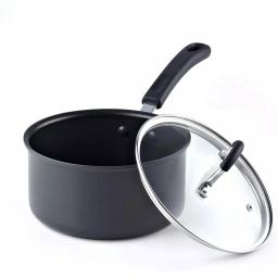 Cook N Home 2.5 Qt. Hard Anodized Nonstick Saucepan with Tempered Glass Lid, Black thumbnail 3