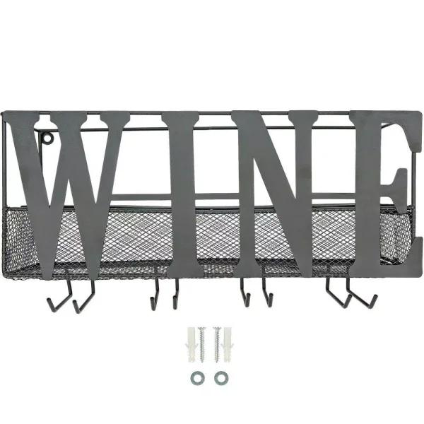 Southern Homewares WINE Wall Mounted Metal Wine Rack and Glass Holder