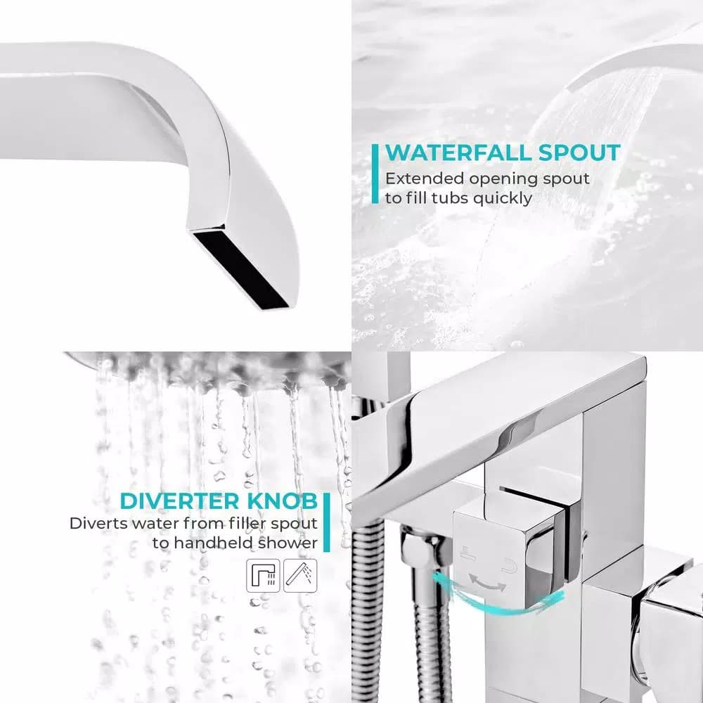 AKDY Freestanding Floor Mount Roman Tub Faucet with Hand Shower, Chrome