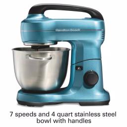 Hamilton Beach 4 Qt. 7-Speed Stand Mixer with Stainless Steel Bowl and Attachments, Blue thumbnail 4