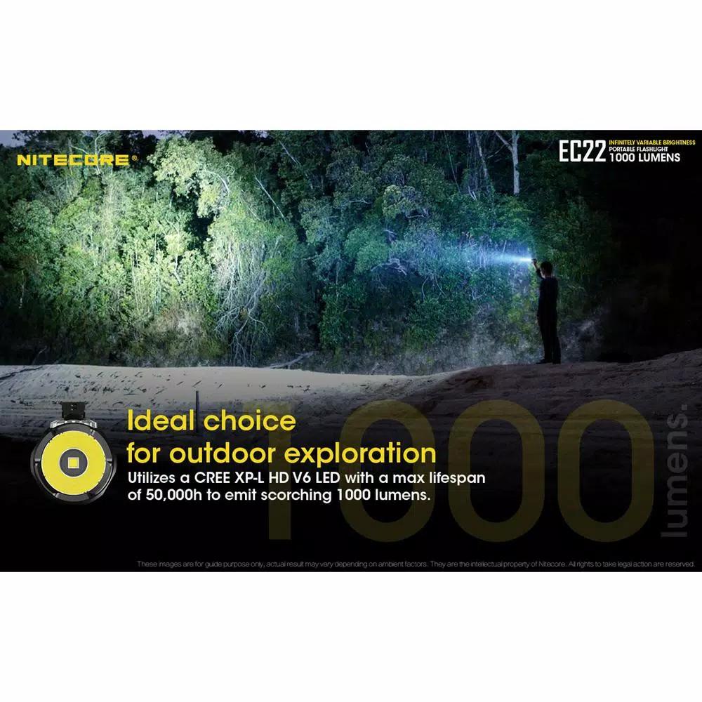 NITECORE EC22 1000 Lumens LED Flashlight with Infinite Variable Brightness and USB Rechargeable Battery
