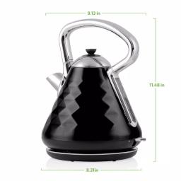 Ovente Cleo Collection 1.7L Electric Kettle, 1500W Stainless Steel Tea Kettle with Auto Shut-Off, Black thumbnail 2