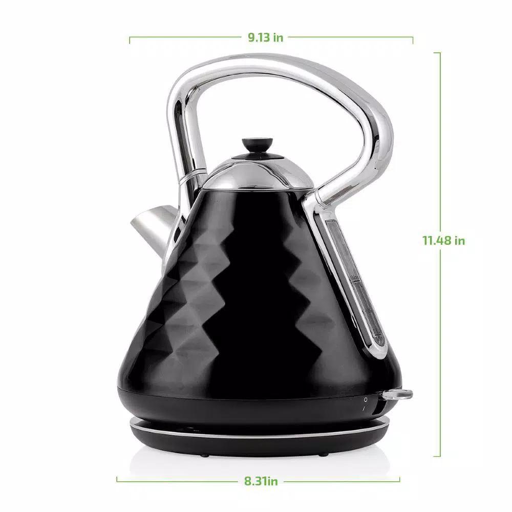 Ovente Cleo Collection 1.7L Electric Kettle, 1500W Stainless Steel Tea Kettle with Auto Shut-Off, Black