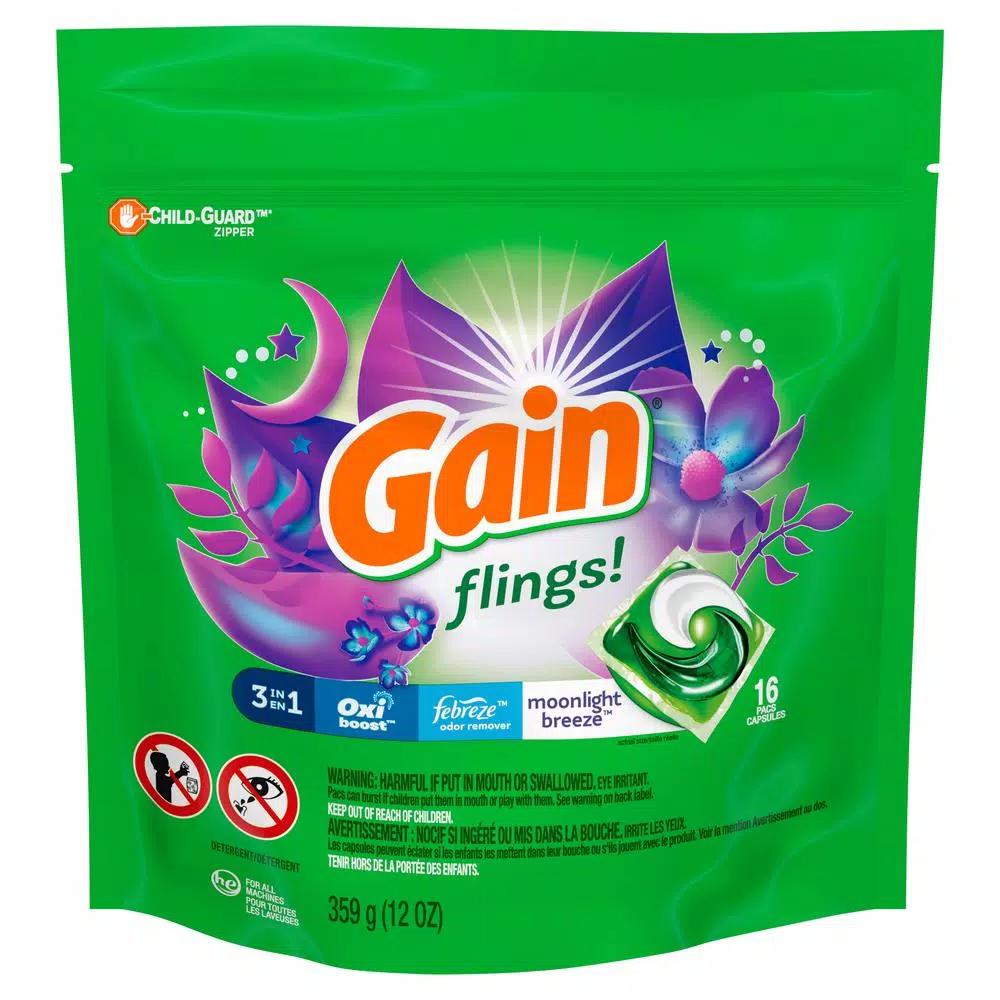 Gain Flings Moonlight Breeze Scent Laundry Detergent Pods, 16-Count (6-Pack)