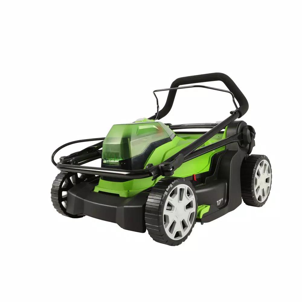Greenworks 17 in. 48V Cordless Walk Behind Push Lawn Mower with (2) 4 Ah Batteries and Dual Port Charger