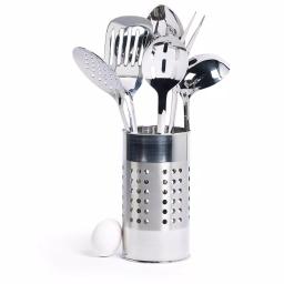 Basic Essentials 7-Piece Stainless Steel Kitchen Utensil Set with Organization Tub thumbnail 9