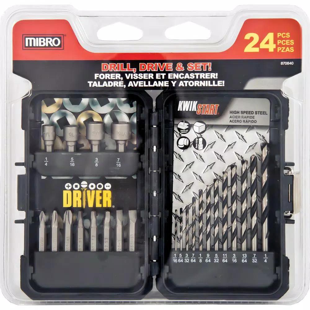 MIBRO 24-Piece HSS Drill Bit, Screwdriver Bit and Nut Setter Set