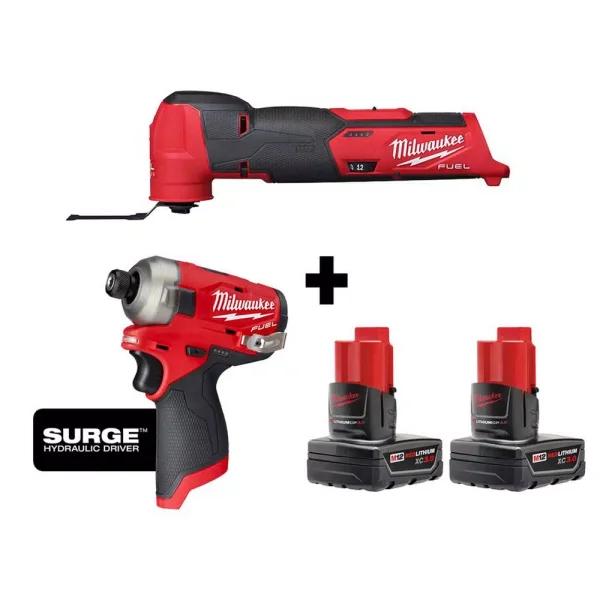 Milwaukee M12 FUEL 12V Cordless Oscillating Multi-Tool and Surge Impact Driver Combo Kit with (2) 3.0 Ah Batteries