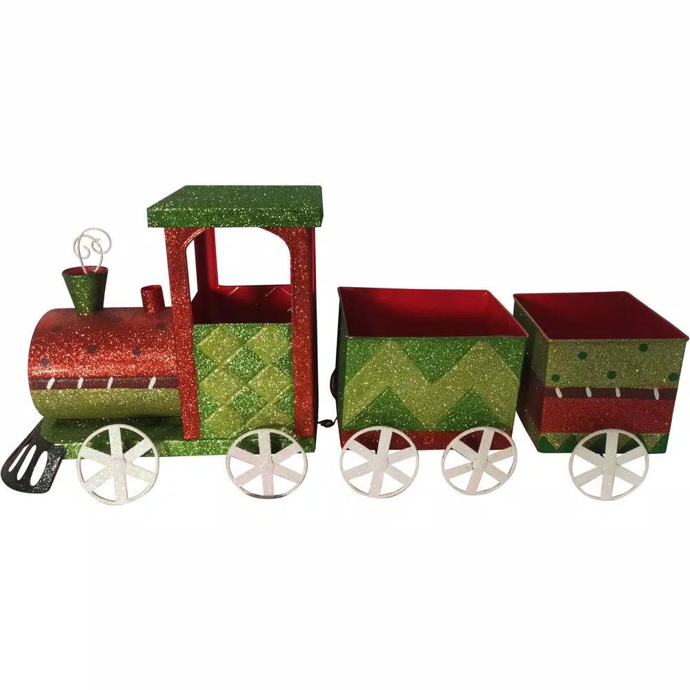 Fraser Hill Farm 24 in. Artificial Christmas Wreath Decor Set with Train, Sleigh, and LED Shelf Sitters