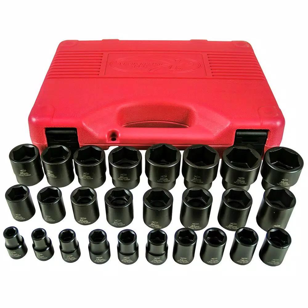 K Tool International 26-Piece 1/2 in. Drive Metric Short Impact Socket Set