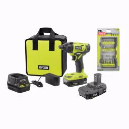 RYOBI 18V ONE+ Cordless 1/4 in. Impact Driver Kit with (2) 1.5 Ah Batteries, Charger, Bag, and 20-Piece Bit Set thumbnail 1