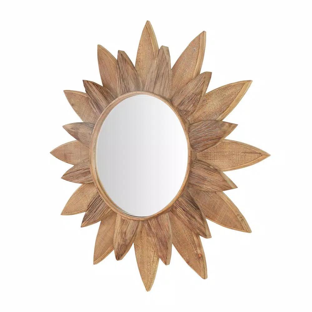 Home Decorators Collection Sunburst Art Deco Accent Mirror, Brown Antiqued Wood, 33.8 in.