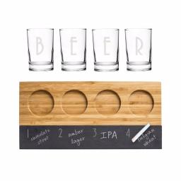Cathy's Concepts Bamboo and Slate Craft Beer Tasting Flight Set with 4 Engraved 5.5 oz. Taster Glasses thumbnail 1