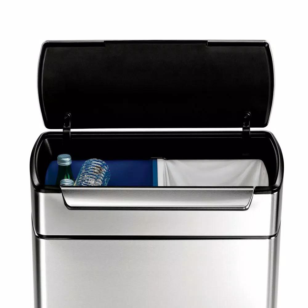 simplehuman 48-Liter Dual-Bucket Touch-Bar Recycling Trash Can, Brushed Stainless Steel