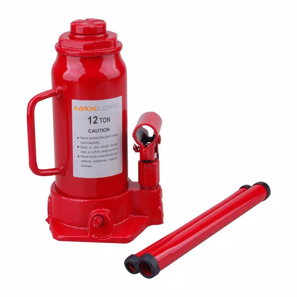 Max Load 12-Ton Hydraulic Bottle Jack, Heavy Duty Steel Construction