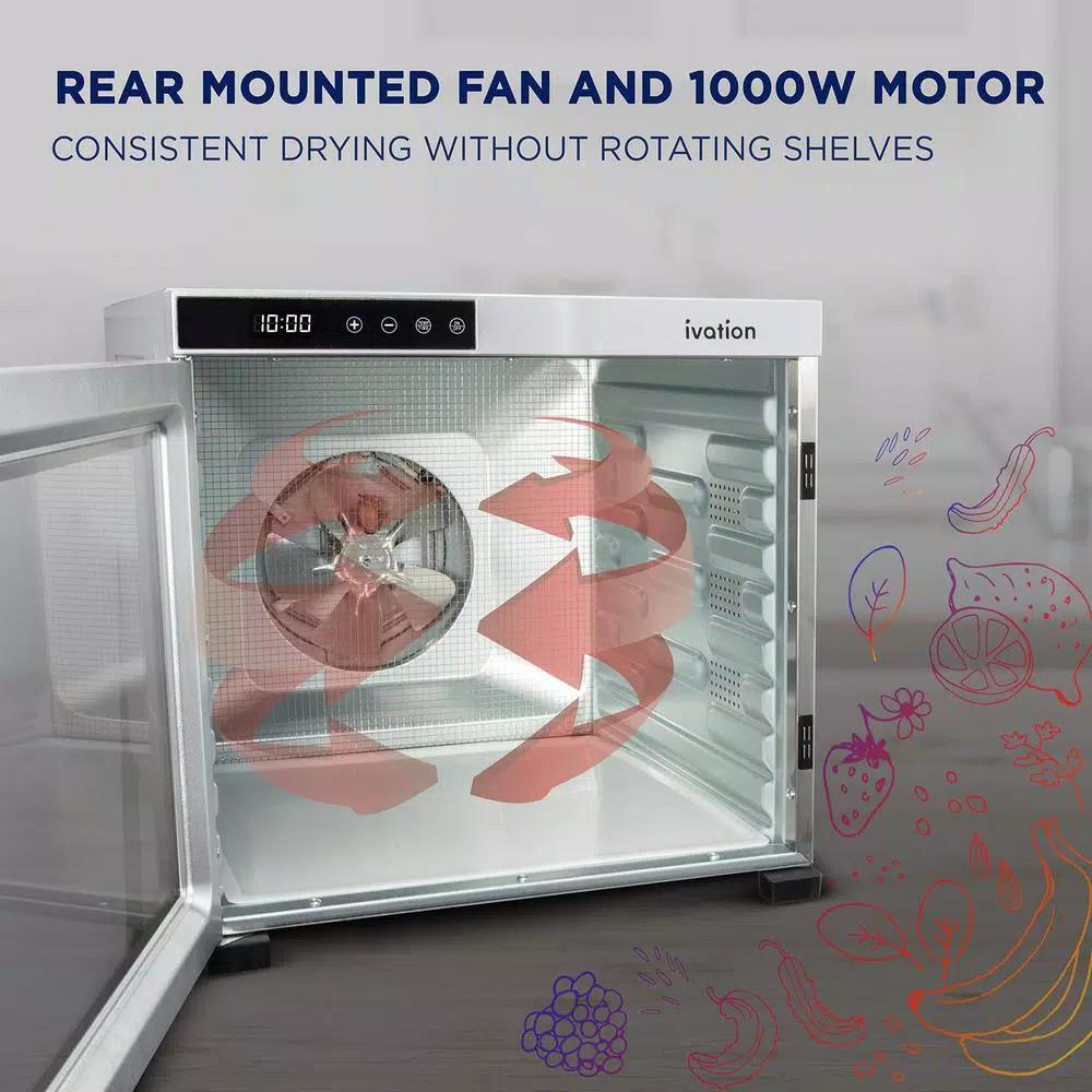 Ivation 10-Tray Stainless Steel Electric Food Dehydrator, 1000W with Digital Timer and Temperature Control